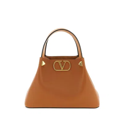 Valentino Garavani Vlogo Signature Small Leather Tote Bag In Brown