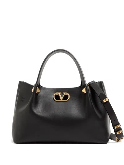 Valentino Garavani Vlogo Signature Small Leather Tote In Black