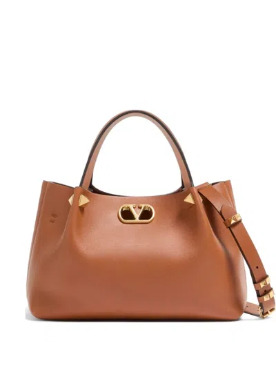 Valentino Garavani Vlogo Signature Small Leather Tote In Brown