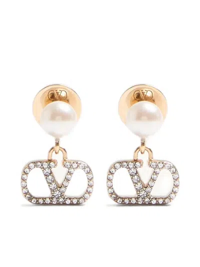 Valentino Garavani Vlogo Signature Strass Pearl Earrings In Transparent