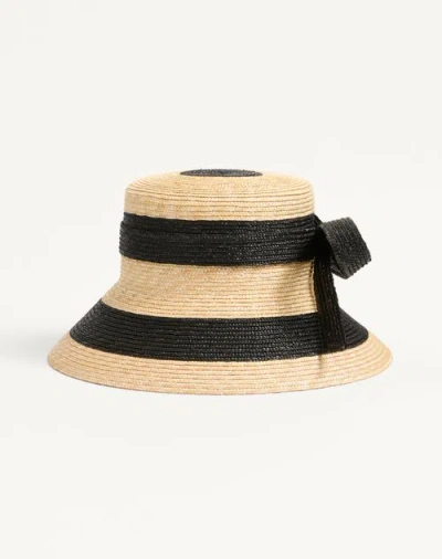 Valentino Garavani Vlogo Signature Straw Bucket Hat Woman Black/natural 58 In Neutral