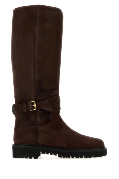 Valentino Garavani Vlogo Signature Suede Ankle Boots In Brown