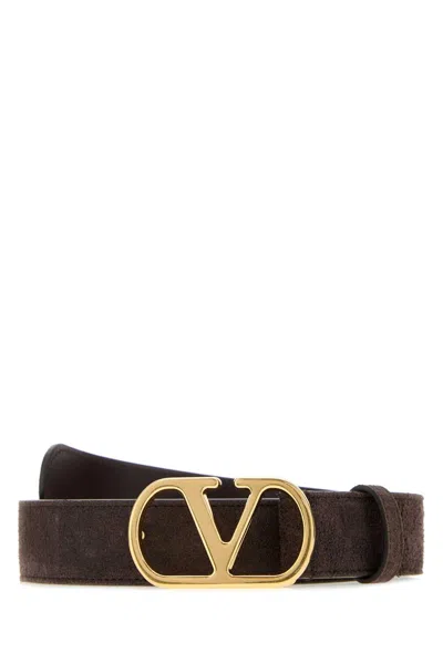 Valentino Garavani Vlogo Signature Suede Belt With 3 Cm Height In Brown
