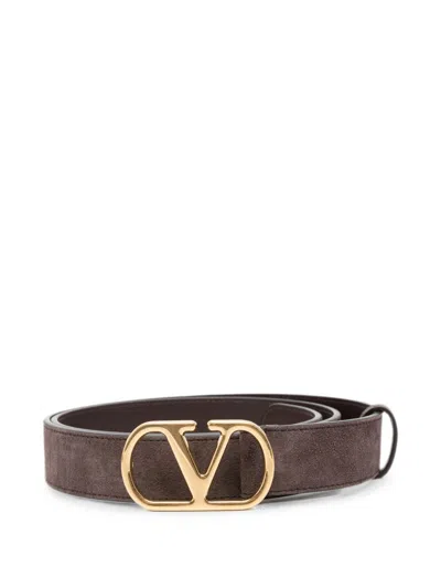 Valentino Garavani Vlogo Signature Suede Leather Belt In Neutral