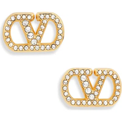 Valentino Garavani Vlogo Signature Swarovski Crystal Stud Earrings In Gold