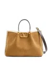 Valentino Garavani  Garavani Medium Suede Shopping Bag With Sheepskin Lining Woman Havana B In Brown