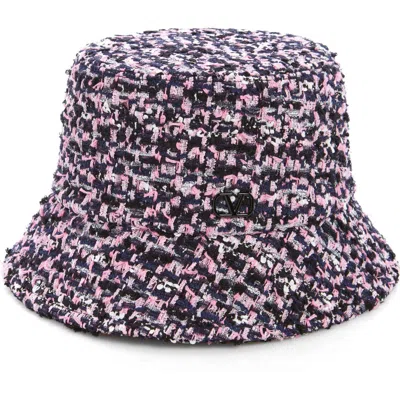 Valentino Garavani Vlogo Signature Tweed Bucket Hat In Bianco-rosa-nero/nero