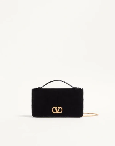 Valentino Garavani Vlogo Signature Velvet Chain Wallet With Jewel Logo Woman Black Uni