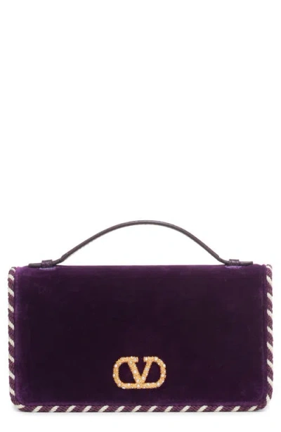 Valentino Garavani Vlogo Signature Velvet Wallet On A Chain