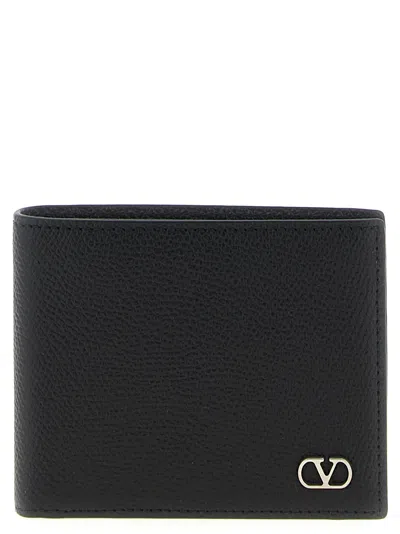 Valentino Garavani Textured Leather Wallet With Subtle Logo Detail In Black