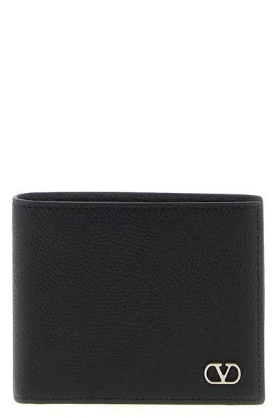 Valentino Garavani Textured Leather Wallet With Subtle Logo Detail In Black