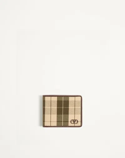 Valentino Garavani Vlogo Signature Wallet In Checked Fabric In Nude