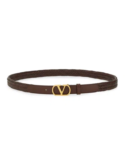 Valentino Garavani Vlogo Signature Weave Belt In Brown