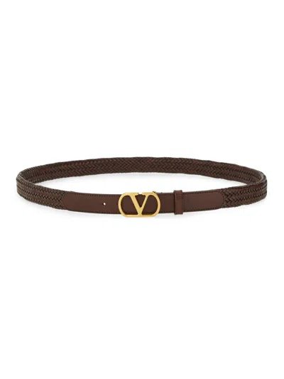 Valentino Garavani "vlogo Signature" Weave Belt In Brown