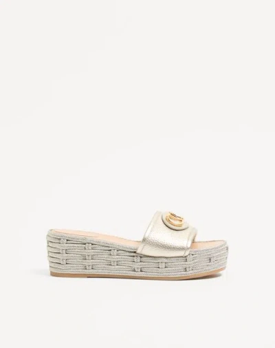 Valentino Garavani Vlogo Signature Wedge Slide In Laminated Grainy Calfskin 60mm Woman Platinum 42 In Silver