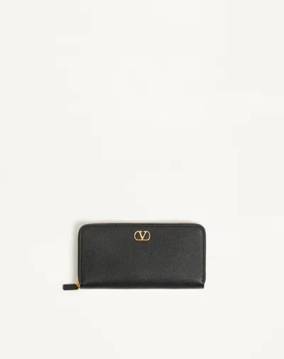Valentino Garavani Vlogo Signature Zip Wallet In Grainy Calfskin Woman Black Uni In White