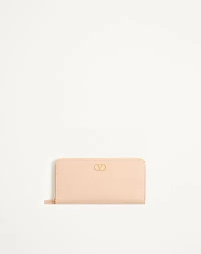 Valentino Garavani Vlogo Signature Zip Wallet In Grainy Calfskin Woman Pink Uni