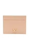 Valentino Signature Leather Card Case With Textured Finish In Neutral