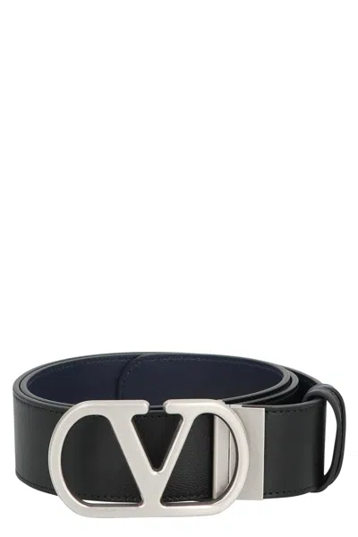 Valentino Garavani Vlogo Singature Reversible Leather Belt In Neutral