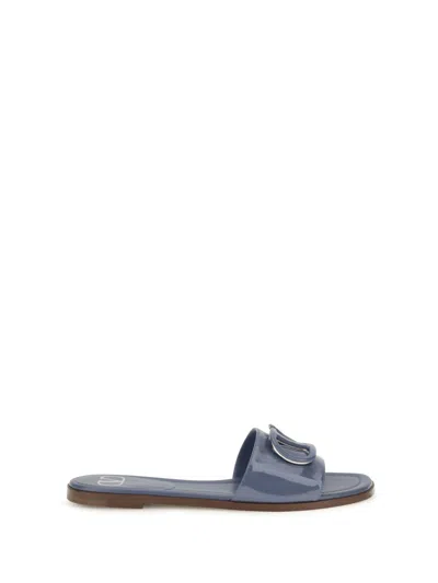 Valentino Garavani Vlogo Patent Leather Slide Sandals In Blue