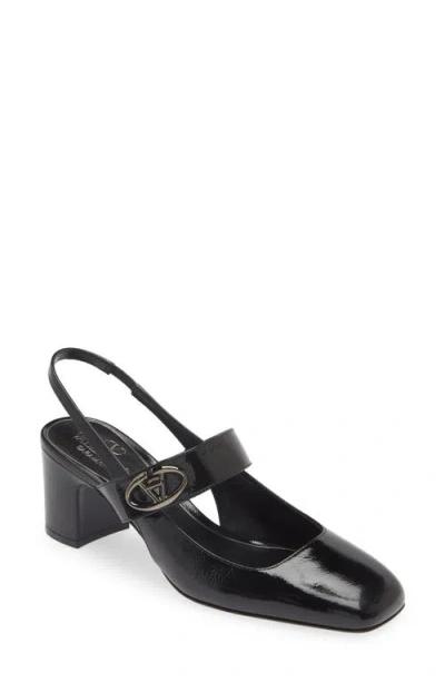 Valentino Garavani Vlogo Locker 60 Mary-jane Slingback Pumps In Patent Leather In Black