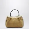 Valentino Small Suede Crossbody Bag With Shearling Trim In Neutral