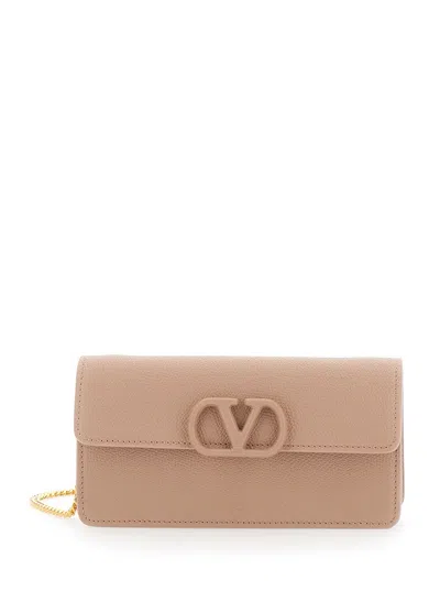 Valentino Garavani Vlogo Soft Grain Leather Wallet On Strap In Pink