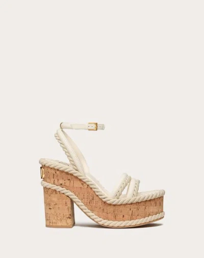 Valentino Garavani Vlogo Summerblocks Wedge Sandal In Nappa Leather And Rope Torchon 130mm Woman Ivo In Ivory