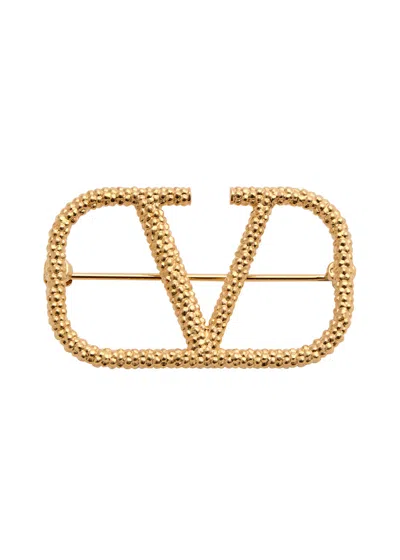 Valentino Garavani Vlogo Textured Brooch In Gold