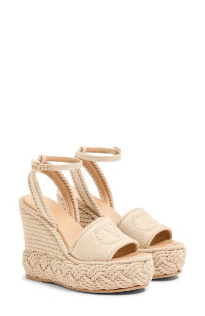 Valentino Garavani Canvas Torchon Espadrille Wedge Sandals 130 In Neutral
