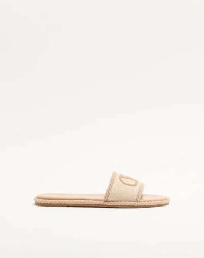 Valentino Garavani Vlogo Torchon Slide Sandal In Linen Canvas Woman Ecru 42 In Neutral