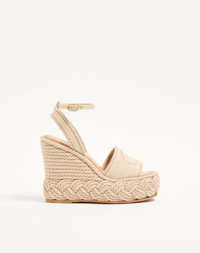 Valentino Garavani Vlogo Torchon Wedge Sandal In Linen Canvas 130mm Woman Ecru 41 In Neutral