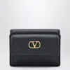 Valentino Vlogo Trifold Wallet Textured Leather In Black
