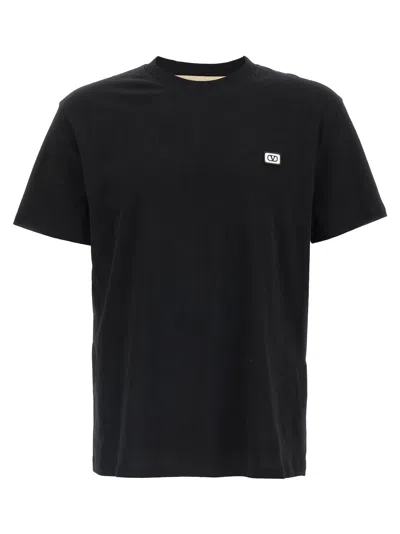 Valentino Logo-embroidered Cotton-jersey T-shirt In Black