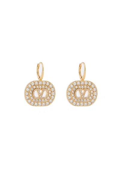 Valentino Garavani Vlogo Two-toned Crystal-embellished Drop Earrings In Gold