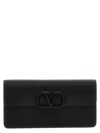 Valentino Vlogo Flap Leather Wallet On Chain In Black