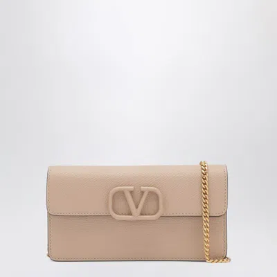 Valentino Garavani Sand Pink Leather Vlogo Signature Wallet With Chain In Neutral