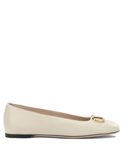 Valentino Garavani Vlogo White Lamb Leather Goat Leather Classic Ballet Flats In Neutral