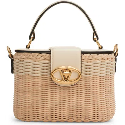 Valentino Garavani Vlogo Woven Rattan Vanity Case Handbag In Brown
