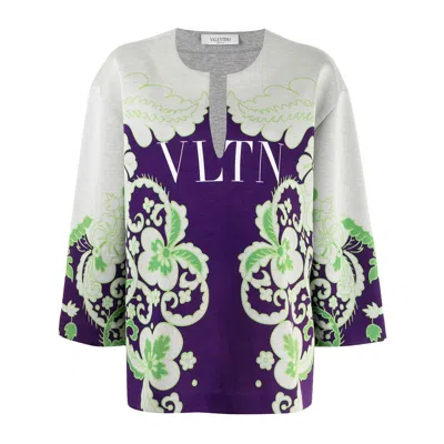 Valentino Garavani Vltn Floral-print Sweatshirt In Blue