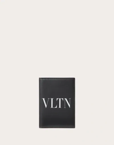 Valentino Garavani Vltn Passport Cover In Calfskin In Black/white