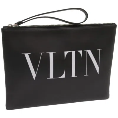Pre-owned Valentino Garavani Vltn Wristlet Clutch Printed Leather Black Leather Clutche & Pouche Bag (pre-owne