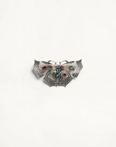 Valentino Garavani Vouloirvoler Brooch In Metal And Crystals Woman Silver/multicolour Uni