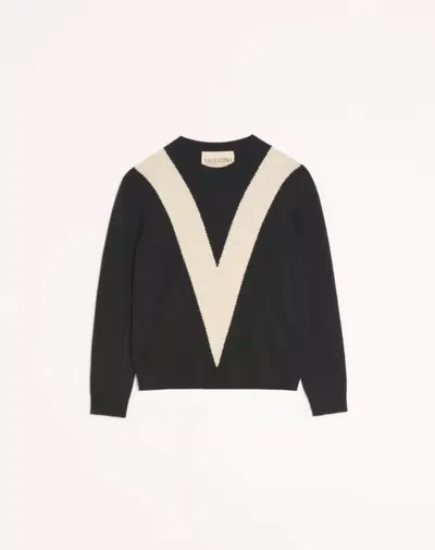 Valentino Garavani V-stripe Knit Sweater In Black