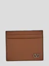 Valentino Garavani Brown Card Holder With Metallic Vlogo On The Front In Black Hammered Leather Man