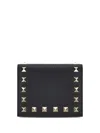 Valentino Rockstud Compact Leather Wallet In Black