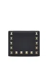 Valentino Rockstud Compact Leather Wallet In Black