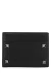 Valentino Garavani Men Black Leather Rockstud Card Holder In Black