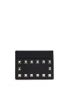 Valentino Rockstud Grainy Leather Card Holder In Black