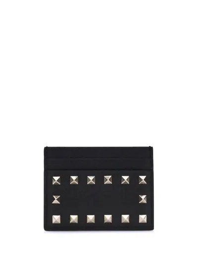 Valentino Garavani Rockstud Leather Cardholder In Black